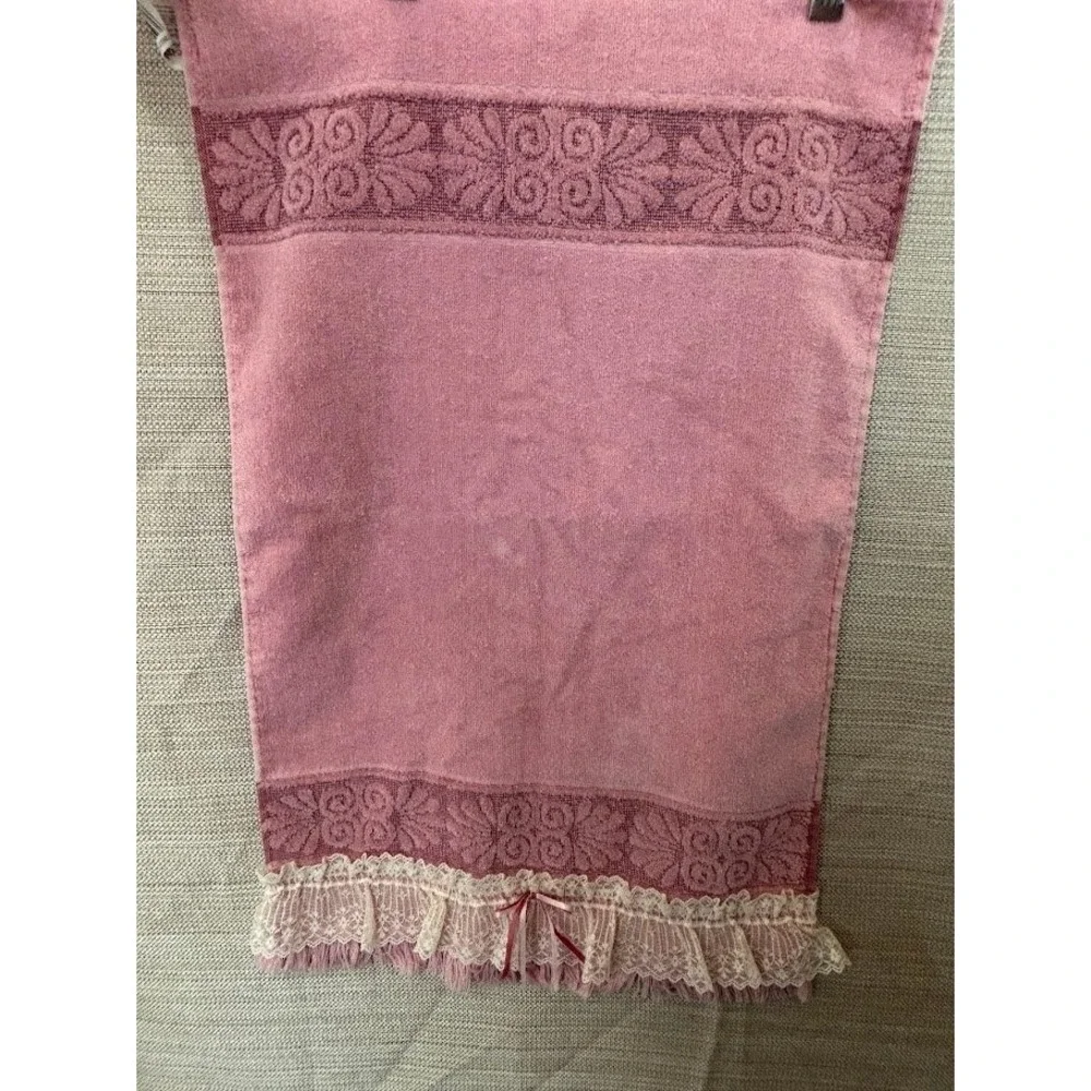 Vintage Cannon Santa Cruz Pink Hand Towel Lace Ribbon Modified Cottagecore USA
